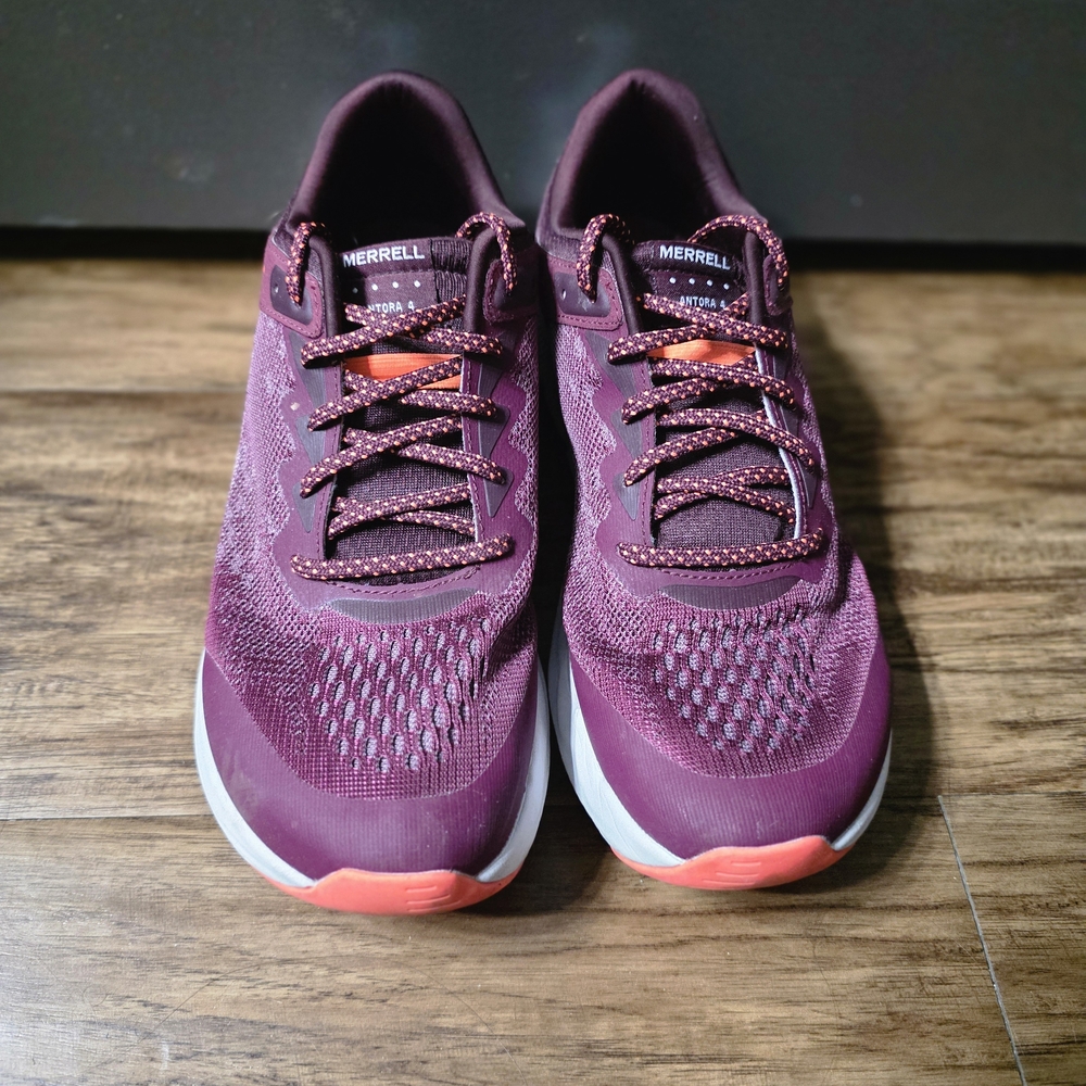 Merrell Women's Antora 4 Plum Athletic Running Shoes with Coral Accents
